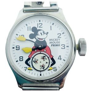 Vintage 1989 Disney Pedre MICKEY MOUSE Silver Wrist Watch New Battery